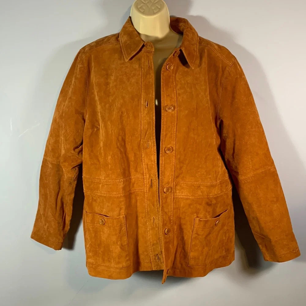Vintage Liz Claiborne size large pumpkin orange suede button down chore coat